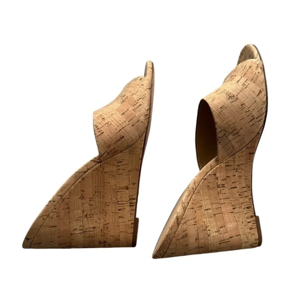 NEW Veronica Beard Dali Cork Wedge Sandal Mules 10.5 Neutral Minimalist